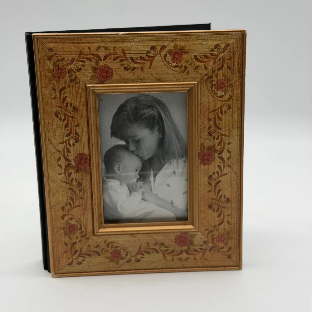 Vintage Floral Gold Leaf Photo Album Picture Frame Cover Rose Vine Shabby Chic
